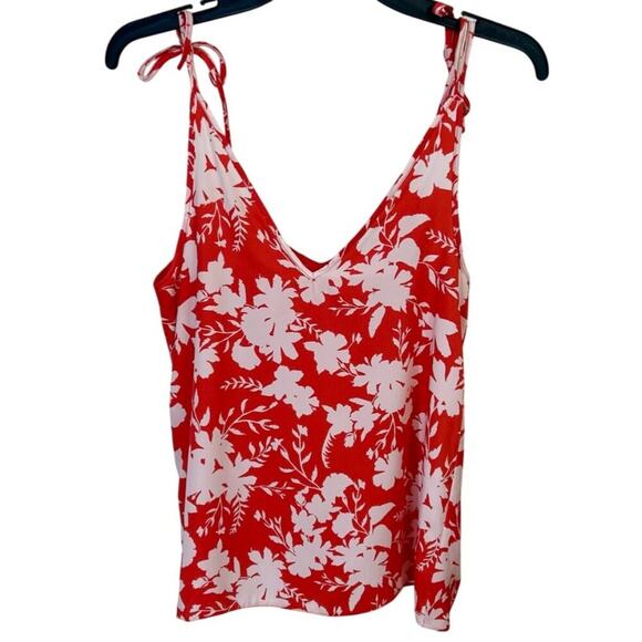 River Island Red & White Floral Print Tie-Strap Sleeveless V-Neck Top Size 10 - Picture 4 of 8